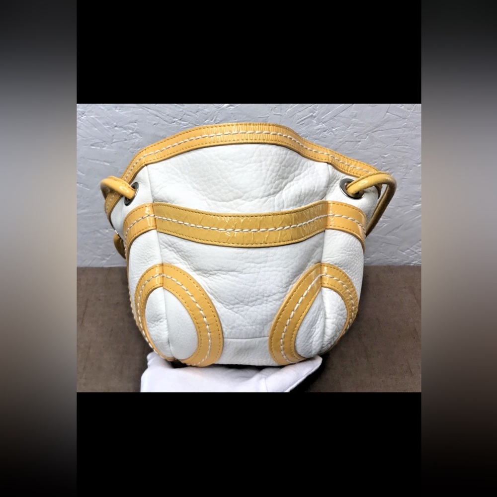 Kate Landry Yellow Patent Leather Cream Leather Top Handle Clutch Purse Handbag - Picture 5 of 16
